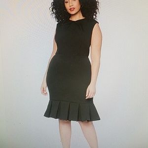 Pleated Neckline Sheath Dress with Ruffle Hem